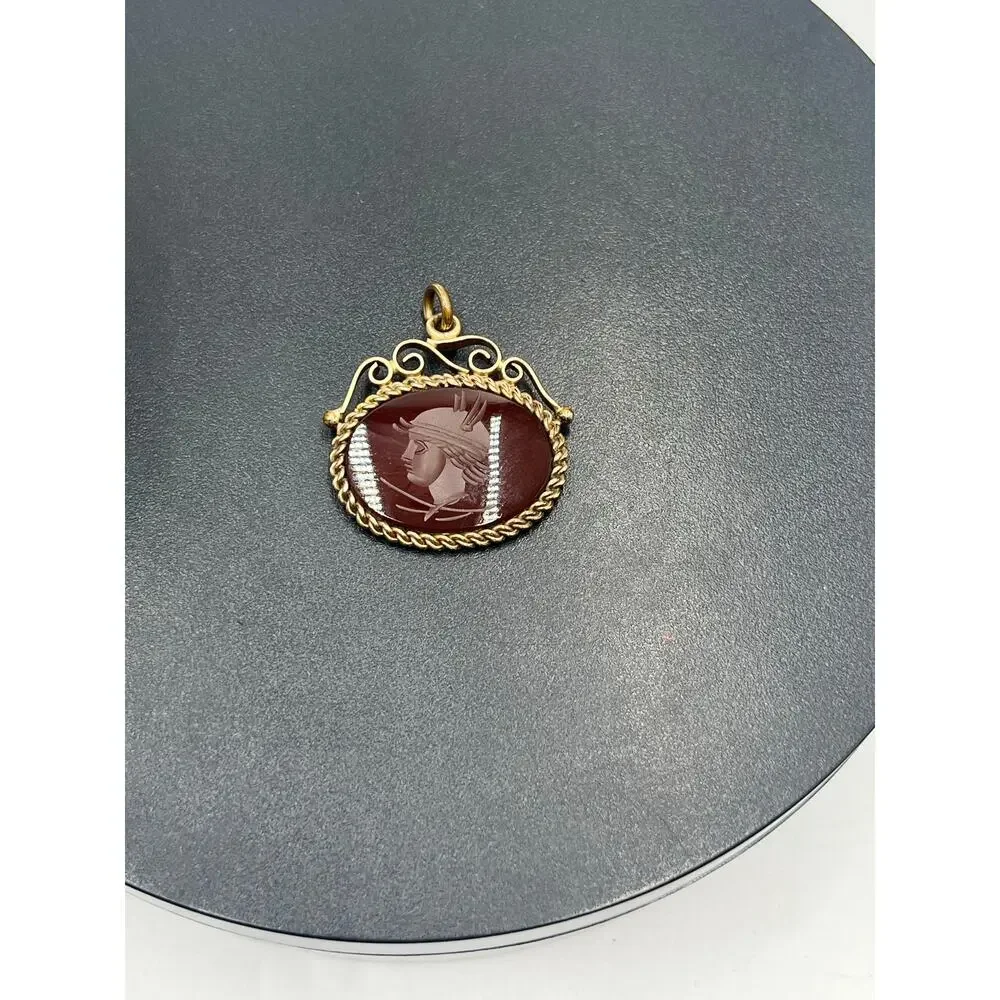 Antique Victorian Gold‎ Filled  Carnelian Intaglio Centurion Roman Pendant